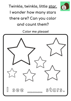 Free twinkle twinkle little star read and colour worksheet tpt