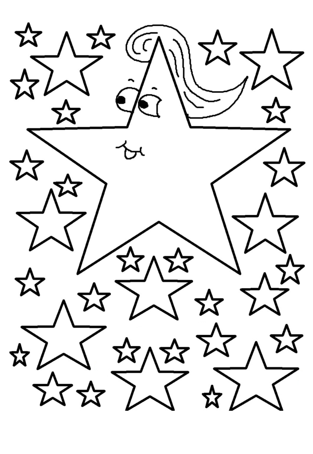 Free printable star hairstyle coloring page for adults and kids