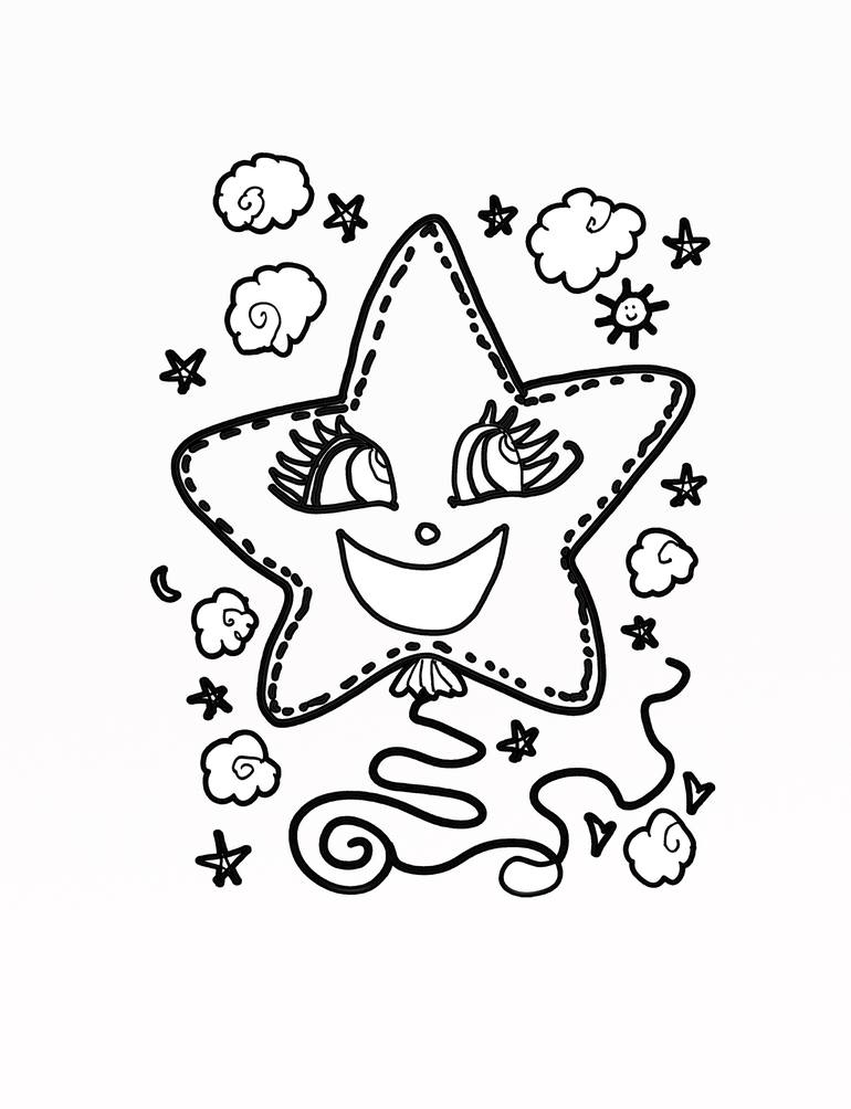 Fun party celebration star night balloon coloring book illustration drawing by grace divine saatchi art