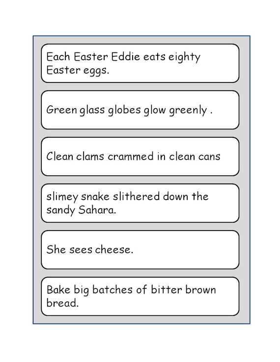 Pages of printable tongue twisters for kids