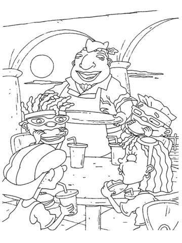 Tito makani reggie rocket twister rodriguez sammy dullard are having lunch coloring page free printable coloring pages