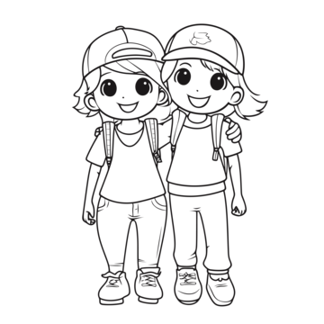 Two friends outline png transparent images free download vector files