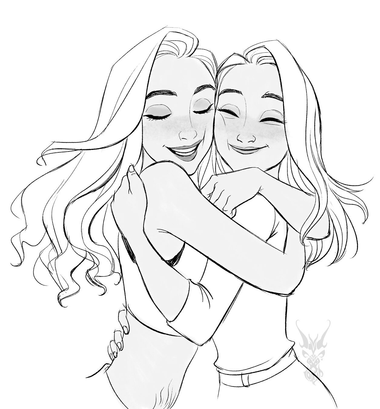David ardinaryas lojaya on x twins hugs suki and alice from coralislandgame inktober characterart visdev sketch digitalart httpstconxpvuisp x