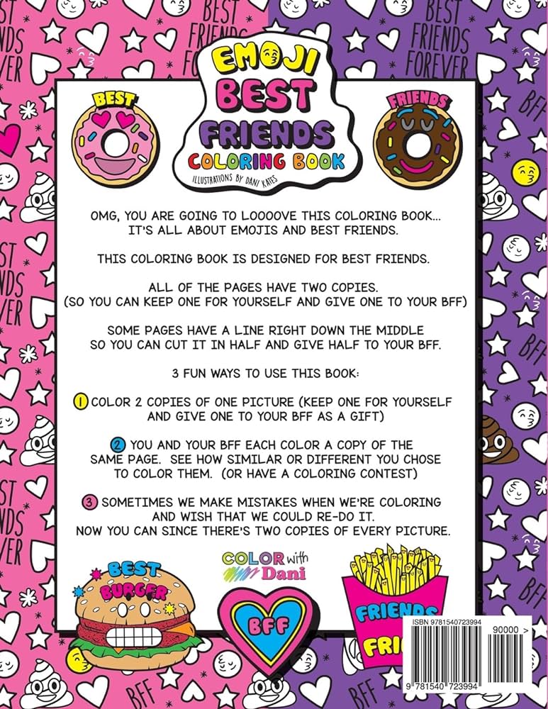 Emoji best friends coloring book a coloring book for two two copies of each page share and color with your bff kates dani kates dani arts crafts