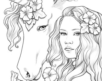 Coloring pages for adults best friends unicorn colouring for grown ups instant download printable coloring pages