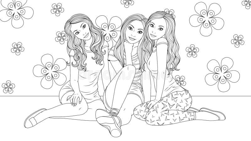 Three beautiful girls stock vector illustration of long