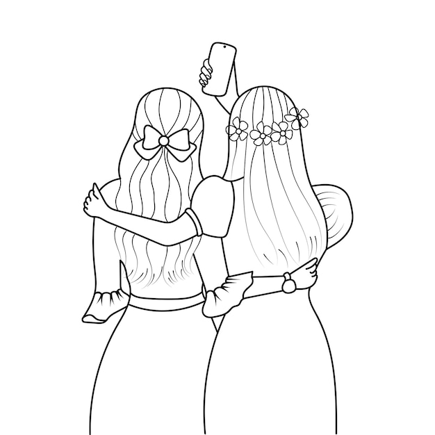 Premium vector two friends are taking a selfie