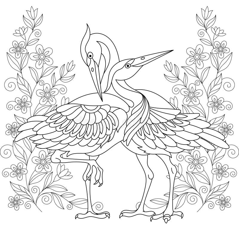 Coloring page with two birds in love stock vector