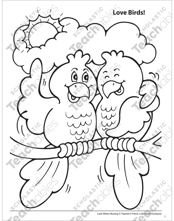 Look whats buzzing coloring page love birds printable coloring pages