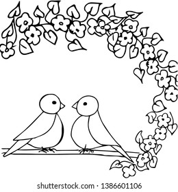 Two birds love on flowering branch stock vector royalty free