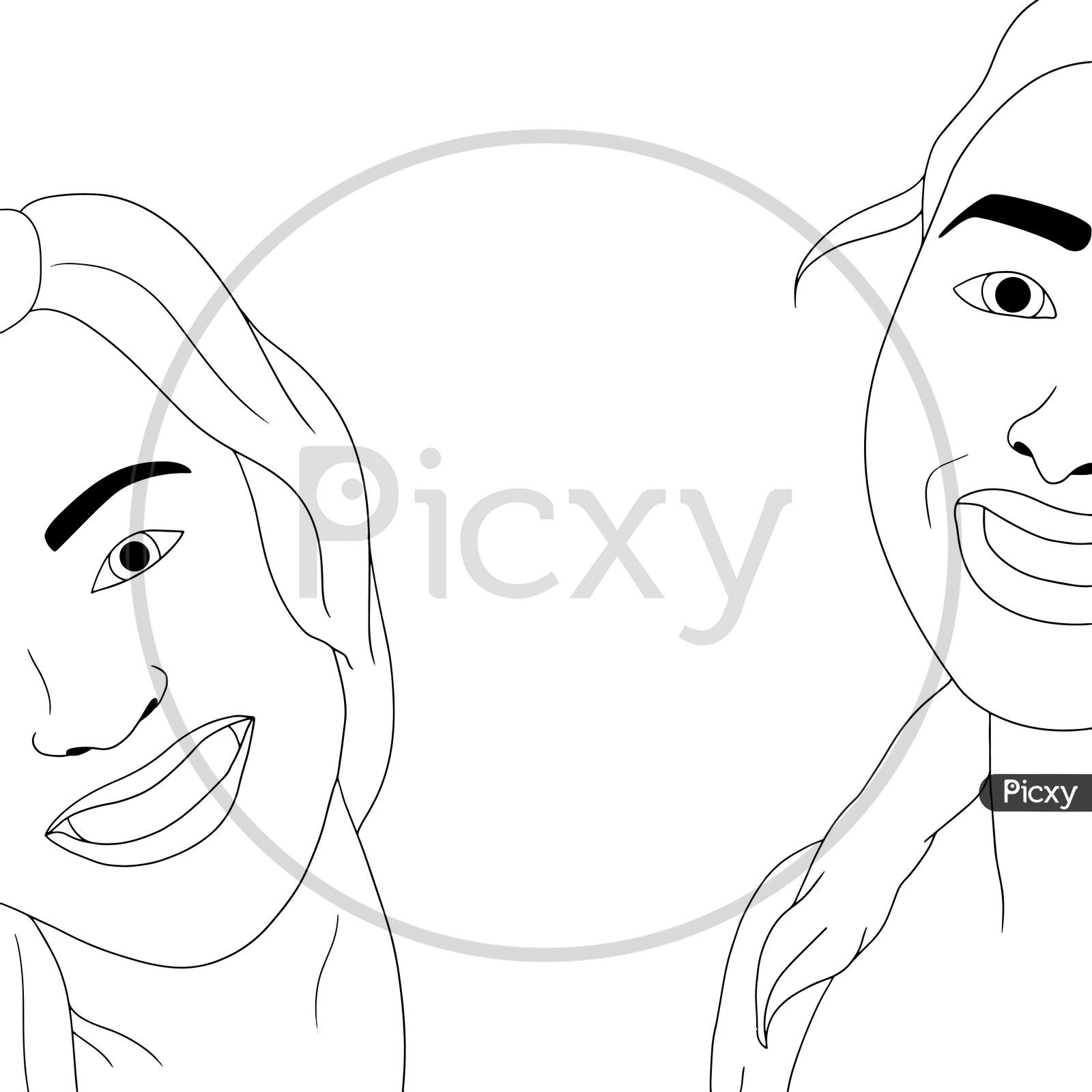 Image of coloring pages close up face drawing of two girls flat colorful illustration of people for friendship day hand