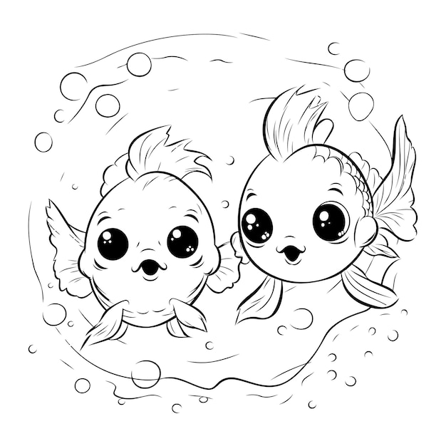 Premium vector coloring page outline of two cute cartoon goldfish vector illustration