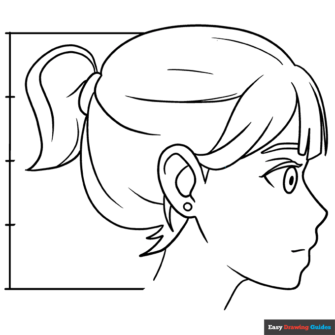 Anime head and face in side view coloring page easy drawing guides