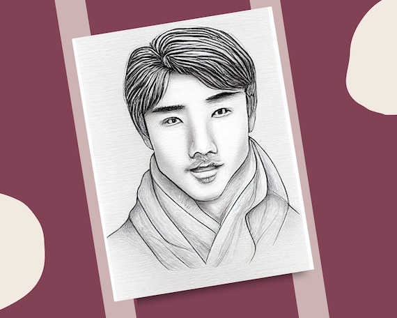 Korean men coloring pages grayscale korean people face printable coloring book korea adult coloring page