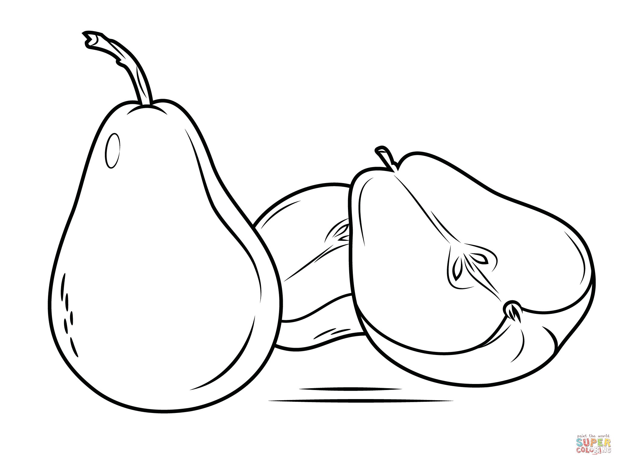 Whole and sliced pear coloring page free printable coloring pages