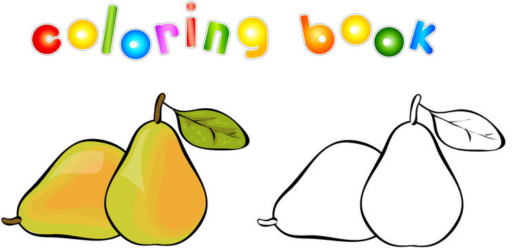 Cartoon pear coloring book illustration