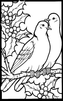 Two turtle doves flower drawing glass painting patterns bird coloring pages