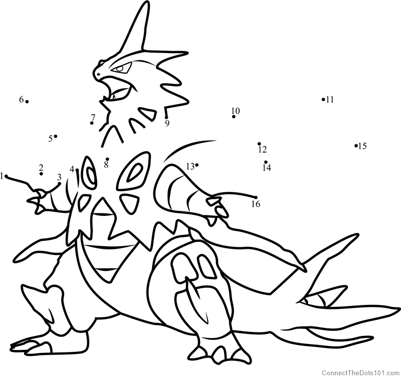 Pokemon mega tyranitar dot to dot printable worksheet