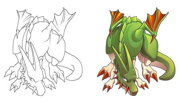 Premium vector evil dragon cartoon coloring page for kids