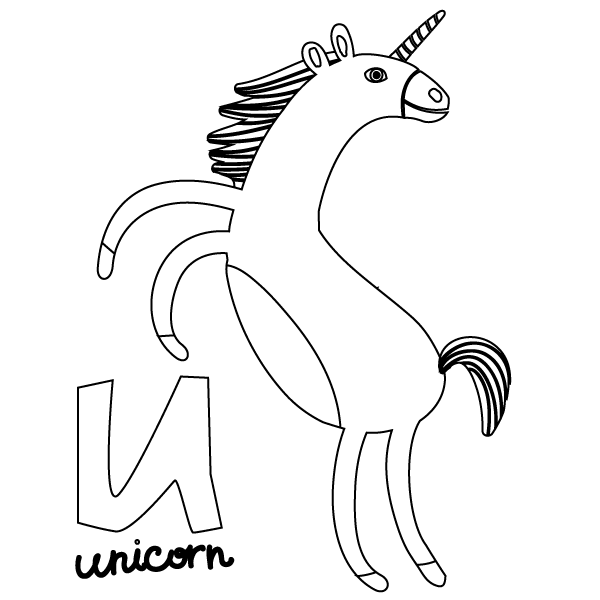 U for unicorn coloring page â