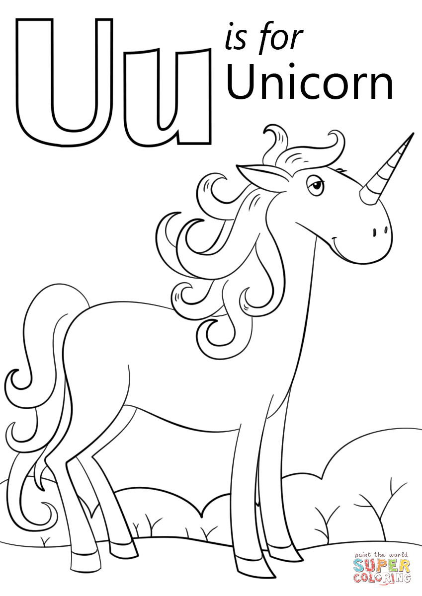 U is for unicorn coloring page free printable coloring pages letter a coloring pages abc coloring pages alphabet coloring pages