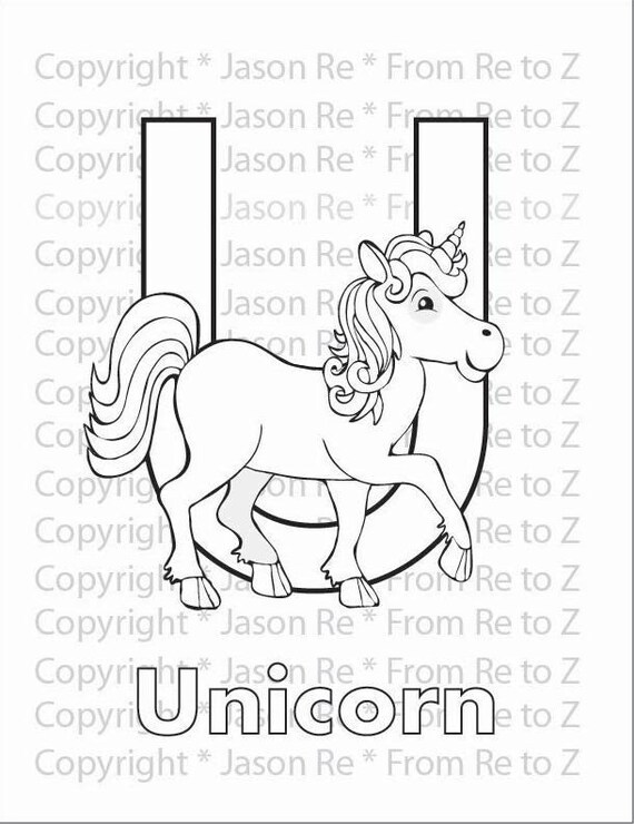 U is for unicorn abcs coloring page alphabet printable digital download letter u classrooms and children of all ages