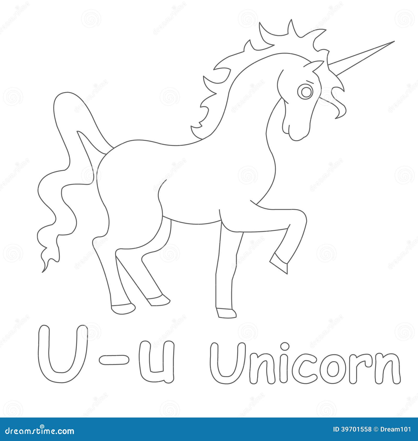 U for unicorn coloring page stock illustration