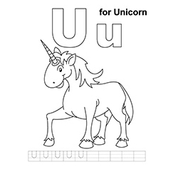 U for unicorn coloring page