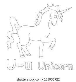 U unicorn coloring page stock illustration