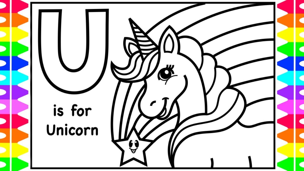 Abc coloring u is for unicorn unicorn how to coloring page for kids children learning colors