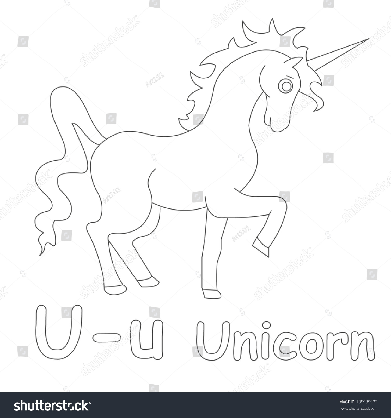 U unicorn coloring page stock illustration