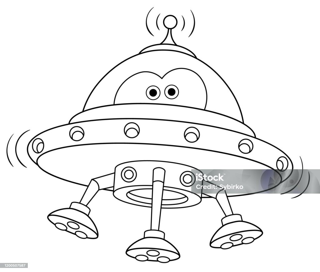 Coloring page of cartoon ufo alien space ship stock illustration