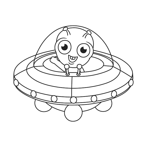 Premium vector coloring book for kids little alien waving inside ufo