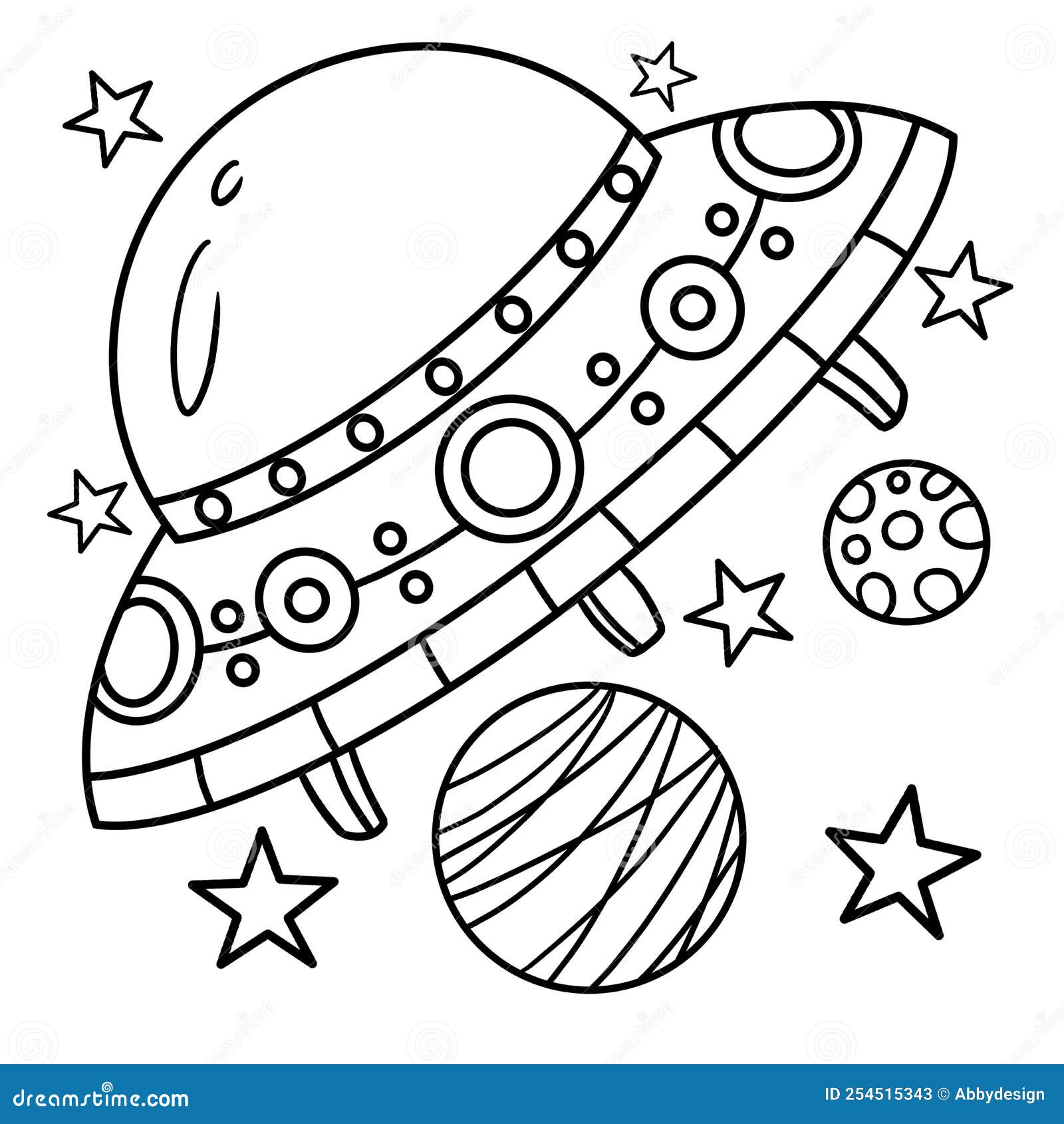 Ufo spaceship coloring page for kids stock vector