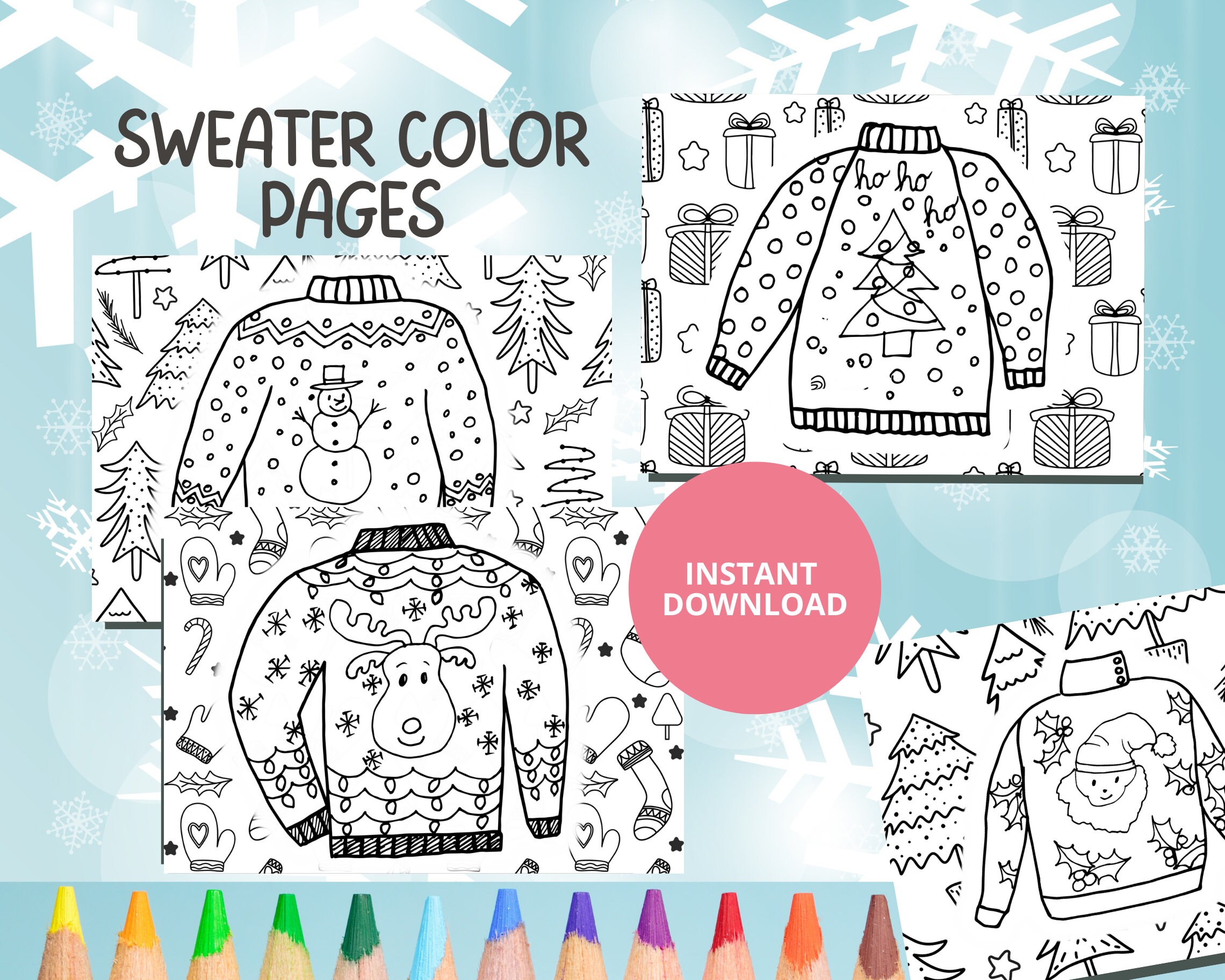 Christmas ugly sweater color pages childrens activity pages ugly sweater party holiday coloring colouring placemats instant download