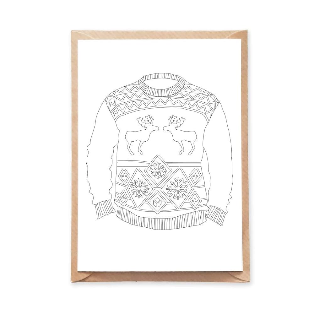 Pcs ugly christmas sweater coloring page postcard for adult coloring a handmade products