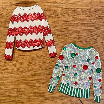 Ugly christmas sweater ornaments coloring sheet