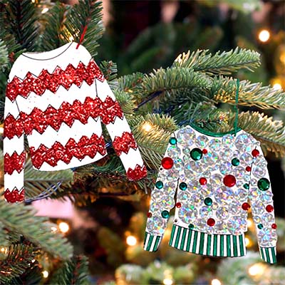 Ugly christmas sweater ornaments coloring sheet