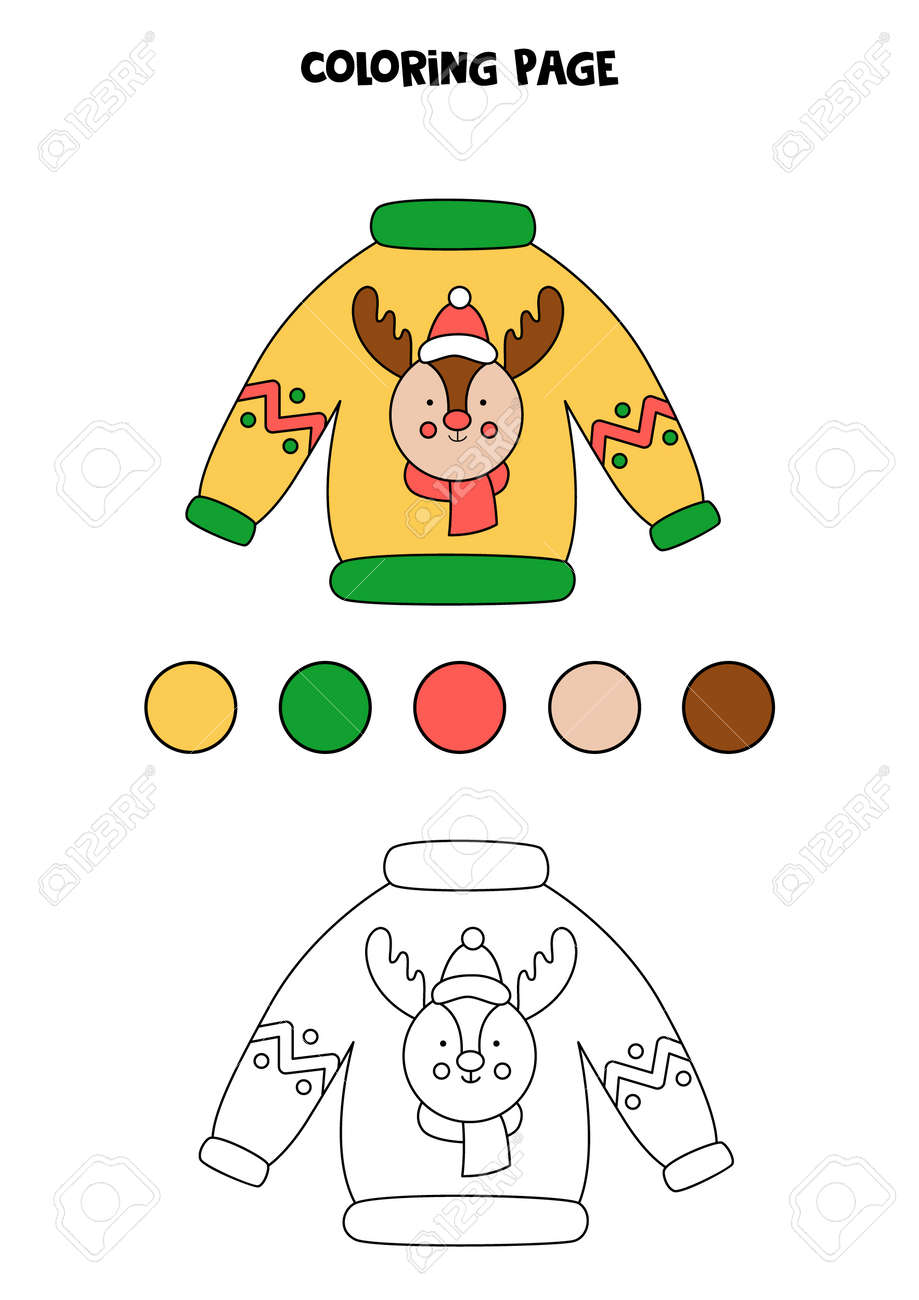 Coloring page with cartoon christmas sweater worksheet for children royalty free svg cliparts vectors and stock illustration image
