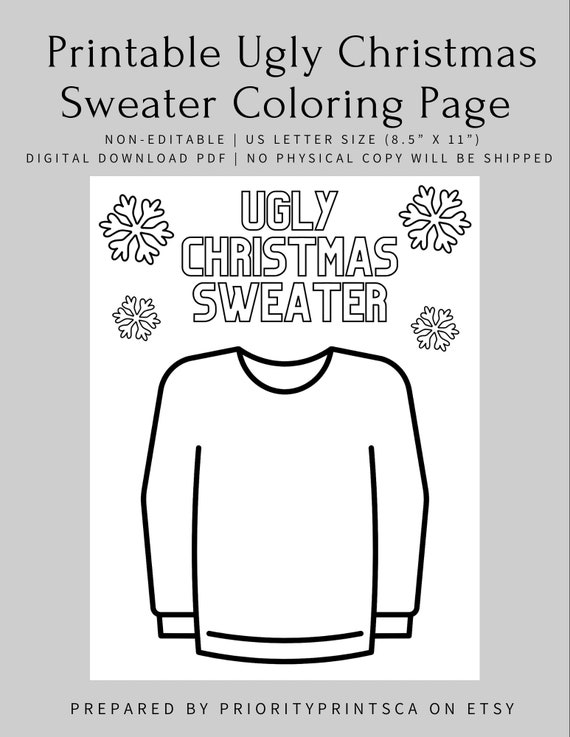 Ugly christmas sweater coloring page colouring page christmas sweater printable download now