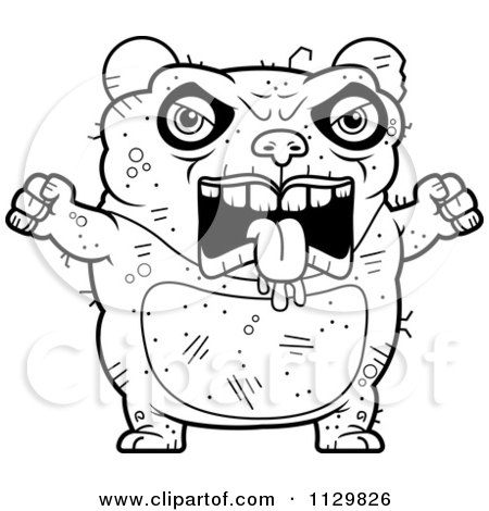 Cartoon clipart of an outlined angry ugly panda