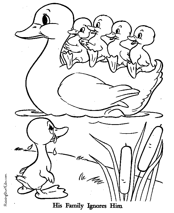 Family iqnores ugly duckling coloring page