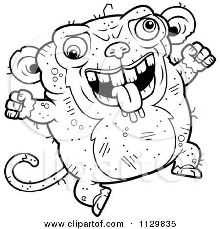 Cartoon clipart of an outlined jumping ugly monkey