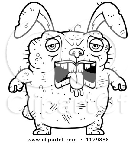Cartoon clipart of an outlined confused ugly rabbit