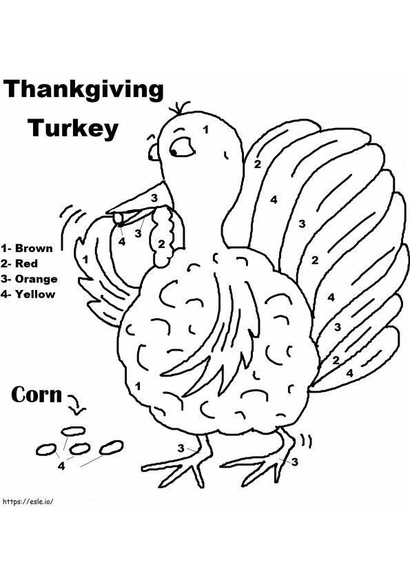 Ugly turkey color by number coloring page