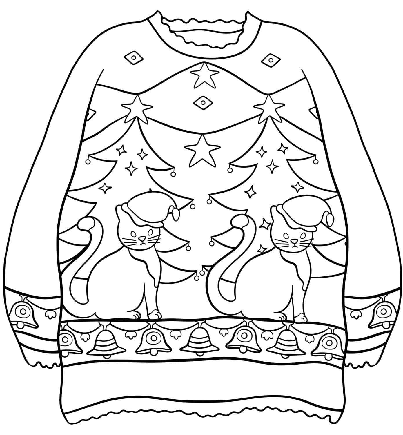 Christmas sweater with cats coloring page