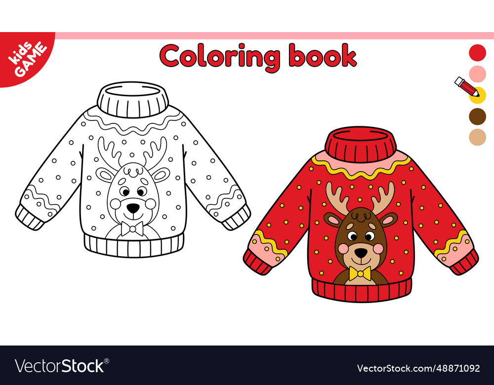 Kids coloring page with christmas ugly sweater vector image