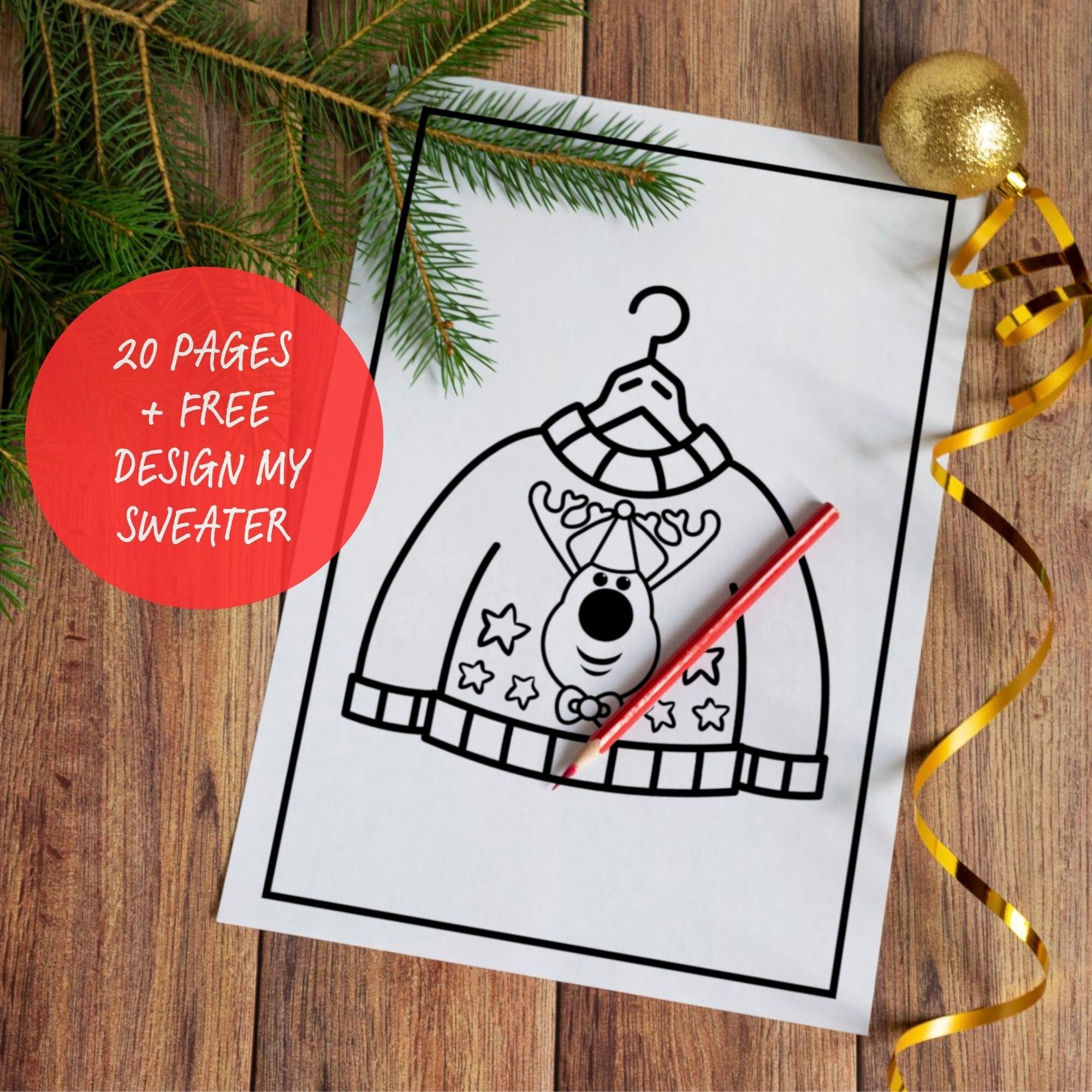 Printable ugly christmas sweater coloring page coloring pages in pdf plus free design your own christmas ugly sweater for kids activity instant download