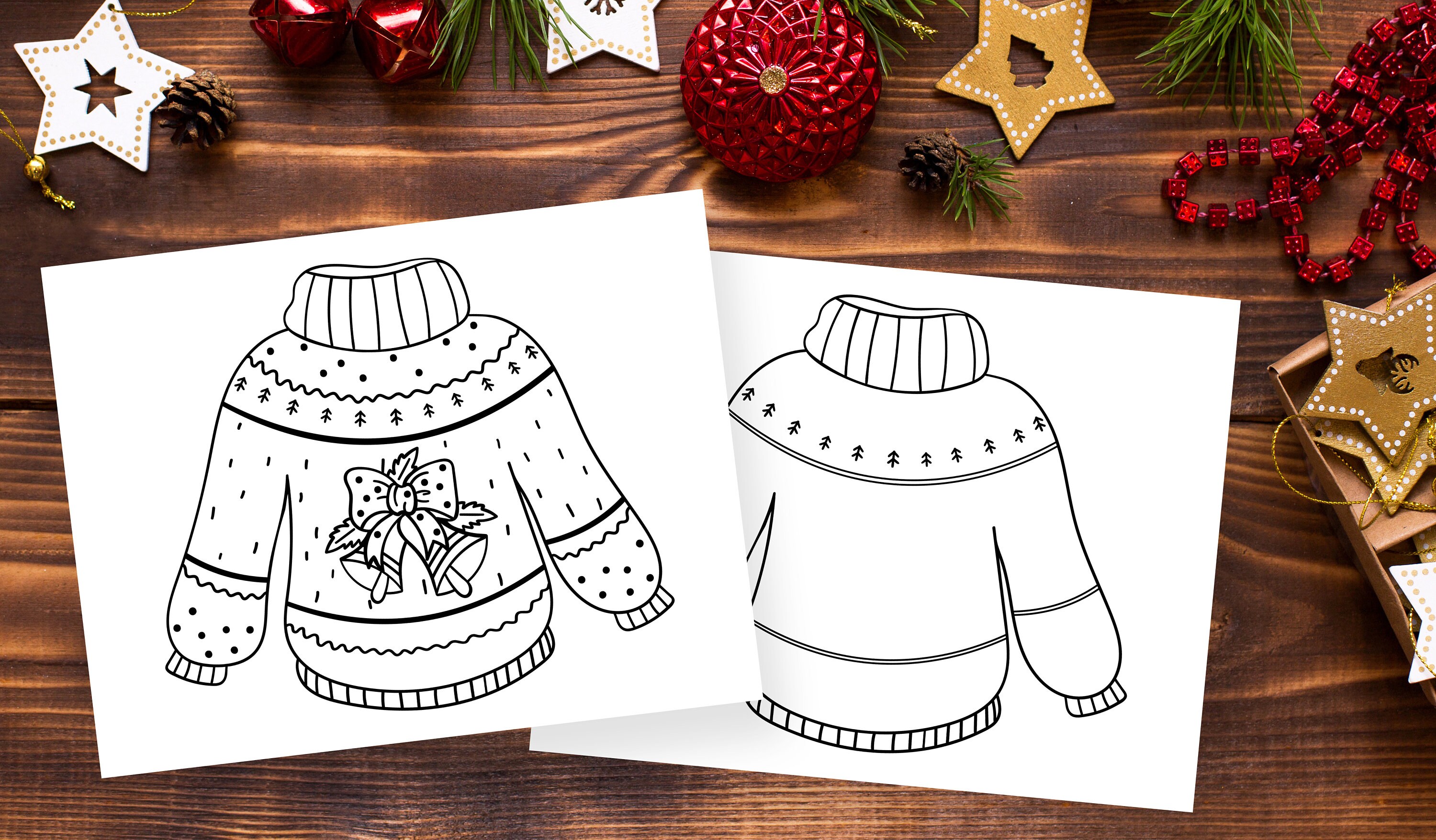Ugly christmas holiday sweater coloring page activity sheets design your own festive holiday sweater print at home high quality prints instant download