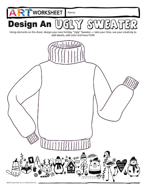 Ugly sweater design art drawing holiday winter christmas worksheet game sub plan hopecreek